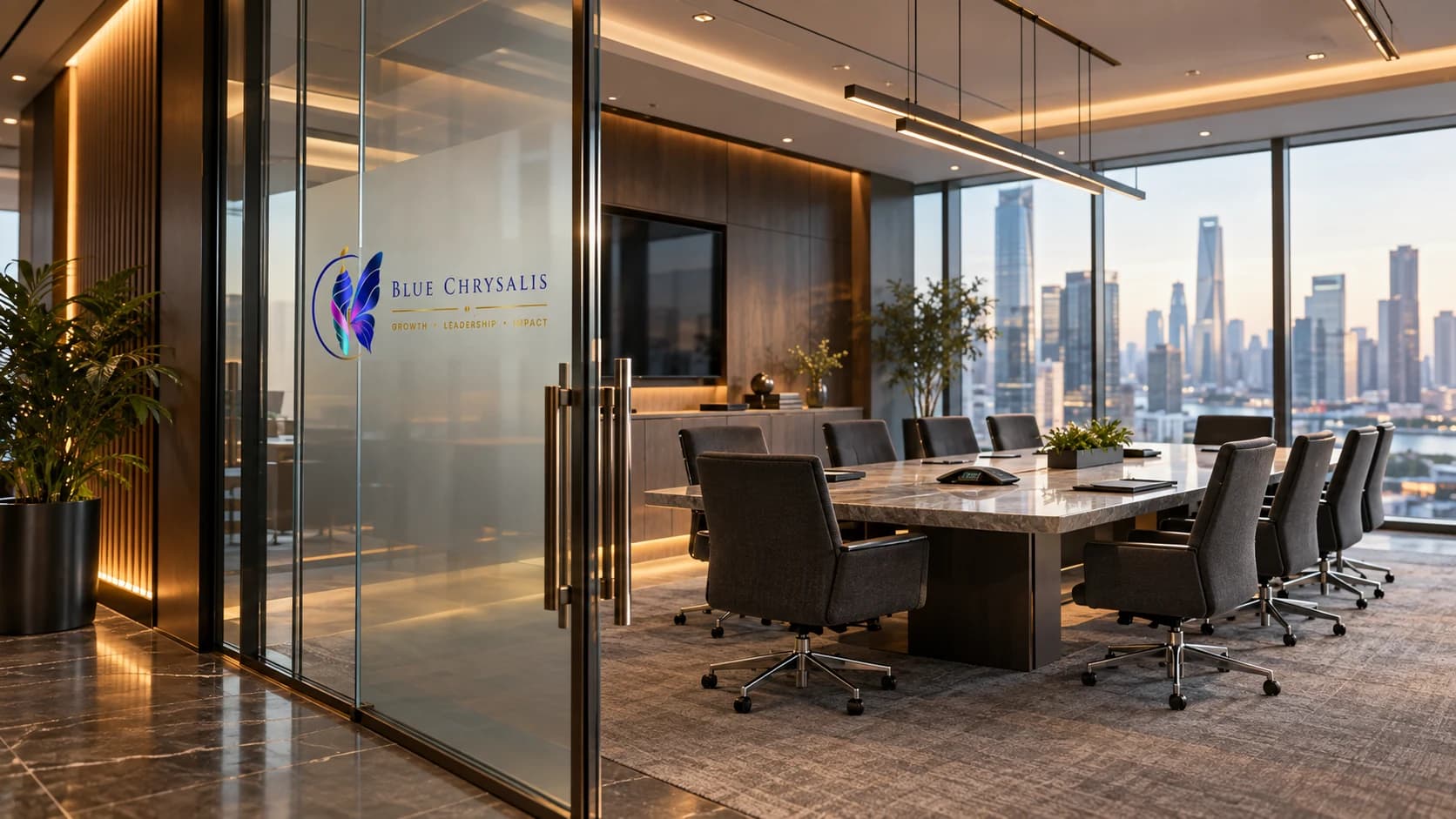 Executive boardroom ready for a focused leadership session